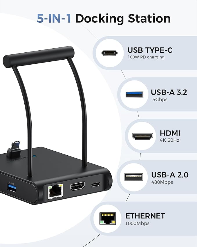 Cable Matters 5-in-1 iPhone 16/15 USB C Hub HDMI 4K@60Hz iPad Docking Station with Gigabit Ethernet USB-A 3.2 Port 100W PD USBC Hub Stand for iPhone 16/15 Pro Max iPad Pro Galaxy S23 Ultra