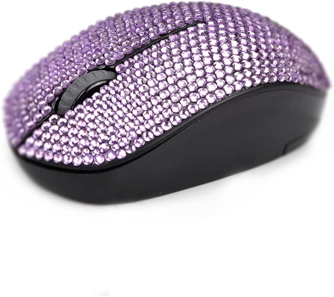 Bling Dazzling 2.4GHz Wireless Silent Mouse Covered with Rhinestone Crystal Crystallized Mouse with USB Receiver Compatible with Notebook PC Laptop Computer MacBookGreat Gift (Purple)