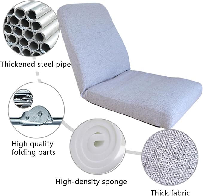 Floor Chair with Back Support Folding Sofa Chair with 5 Adjustable Position Padded Sleeper Bed Couch Recliner Floor Gaming Chair Beige-45x108cm