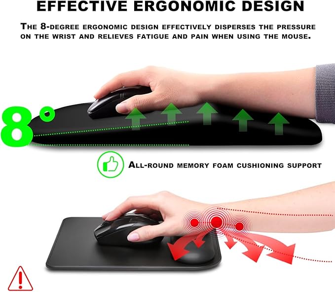 Mouse Pad Wrist Support Ergonomic Mouse Pad with Massage Dot Comfortable Computer Mouse Pad for Laptop Wrist Rest Pain Relief Mousepad with Non-Slip PU Base for Office &amp Home 12 x 8 in