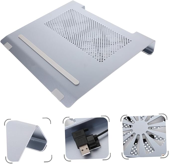 Aluminum Alloy Laptop Cooling Pad Stand with LED Fan Ventilated Notebook Cooler for Laptops to 17.3 Inch Quiet Gaming and Office Use Gray Riser
