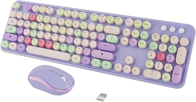 Wireless Typewriter Keyboard and Mouse - Wireless Keyboard with Silent Mouse Cute Retro Keyboard Mouse Combo 2.4G USB Computer Keyboard and Mouse for Windows Laptop/Desktop/PC(Purple)