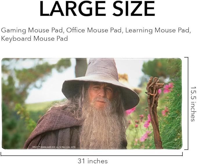 The Lord of The Rings Gandalf The Grey Character Large Gaming Mouse Pad Desk Mat with Stitched Edges Non-Slip Base for Gamer Home and Office 31.5 x 15.7
