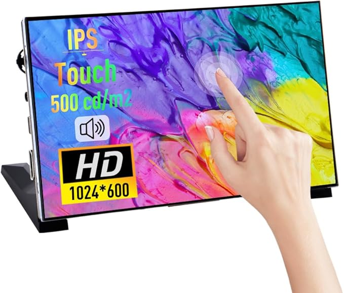 GeeekPi 7 Inch Capacitive Touchscreen for Raspberry Pi 1024x600 IPS LCD Display with Dual-Speaker HDMI Portable Monitor for Raspberry Pi 5/Pi 4B/3B+/3B/B+/Zero/400 Win11/10/8/7 Free-Driver