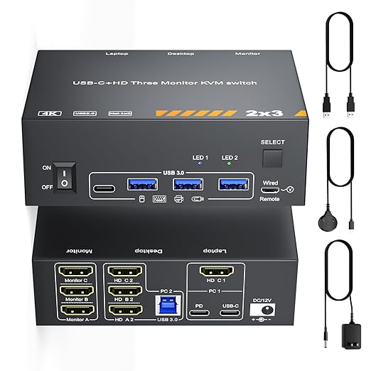 KVM Switch 3 Monitors 1 Laptop &amp 1 Desktop Reyoten 4K HDMI USB Switch3 Monitors for Laptop with 3 USB 3.0 Ports 4K Hub for 2 PCs to Share Monitor Keyboard Mouse &amp Printer