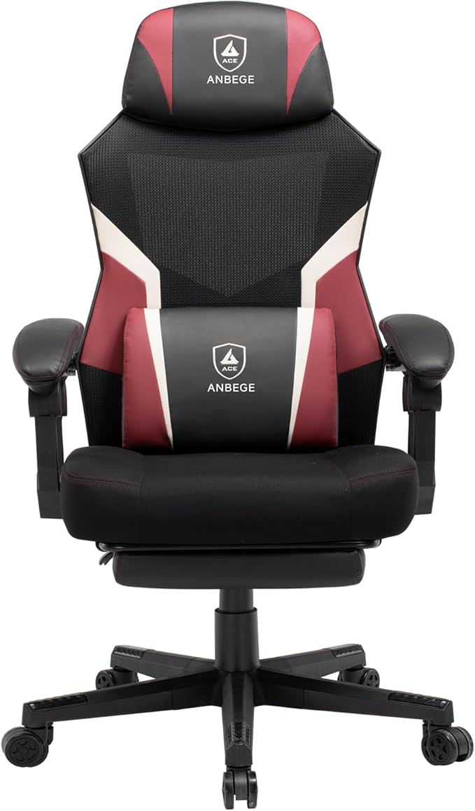 Ergonomic Mesh Video Gaming Chair with Footrest Height Adjustable Computer Chair with Lumbar Support High-Back Breathable Reclining Swivel Chair for Adults Home Office &amp Work (Red)
