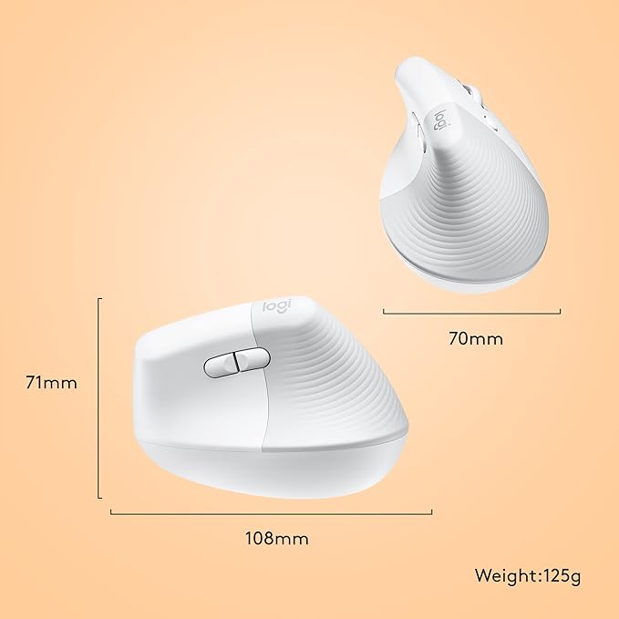 Logitech Lift for Mac Wireless Vertical Ergonomic Mouse Bluetooth Quiet Clicks Silent Smartwheel 4 Customizable Buttons for macOS/iPadOS/MacBook Pro/MacBook Air/iMac/iPad - Off White