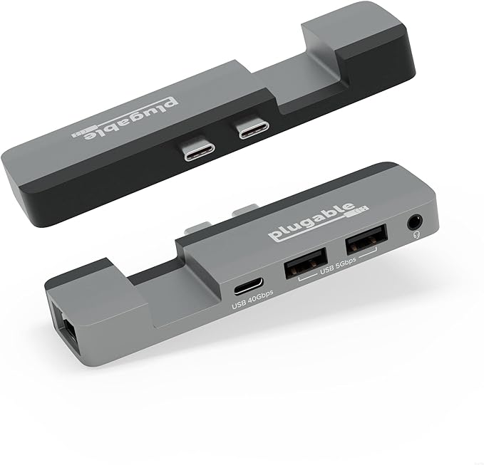 Plugable 5-in-1 USB C Hub for MacBook Pro &amp Air M1/M2/M3/M4/M5 - Thunderbolt 4 Compatible MagSafe Ready 40Gbps Data Gigabit Ethernet 2X USB 3.0 - Slim Portable Adapter with Pass-Through Charg