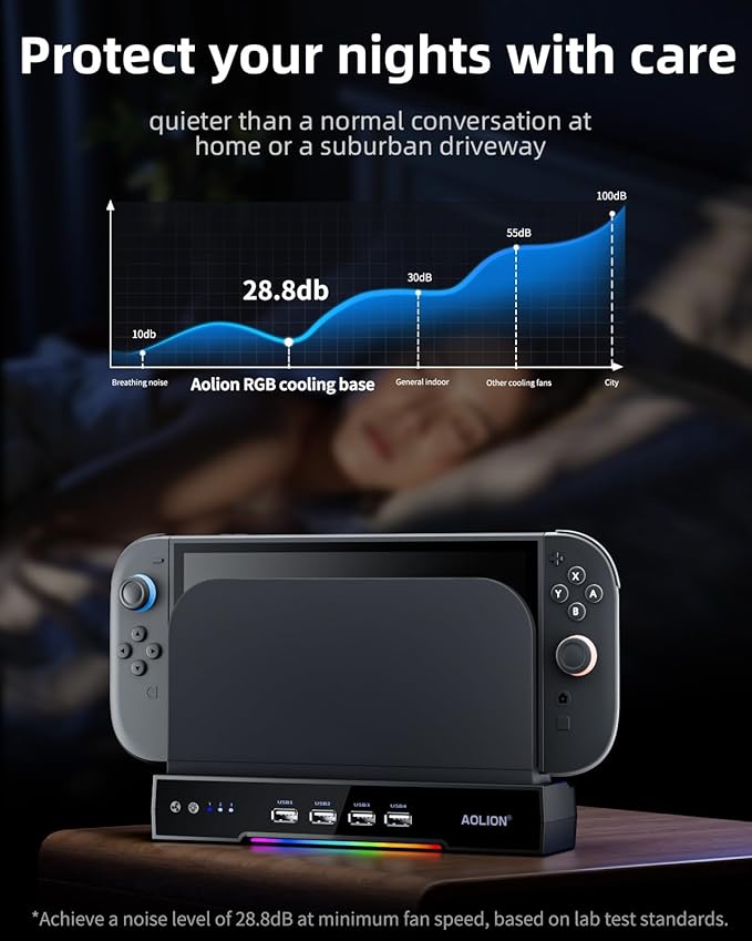 Cooling Fan for Switch 2 DockRGB Cooling Fan for Nintendo Switch 2 Dock3-Speed Adjustable AirflowHigh-Efficiency Heat Dissipation Ultra-Quiet Operationwith 4 USB HUB Portsfor Switch2 Accessories