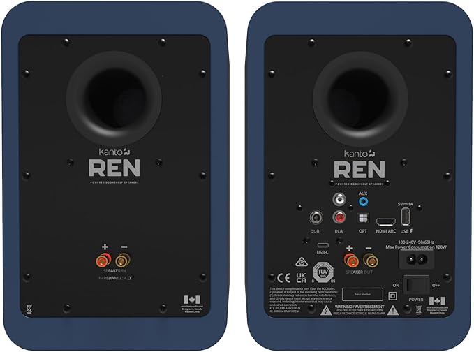 Kanto REN Blue Bluetooth Powered Bookshelf Speakers - Matte Blue Pair SP32PLW 32 Fixed-Height Stands for Bookshelf Speakers - White Pair (2024)
