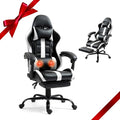 ECOTOUGE Massage Gaming Chair Video Game Chair with Footrest Ergonomic Computer Chair with Headrest and Massage Lumbar Support Height Adjustable High Back Office Desk Chair with 360° Swivel White