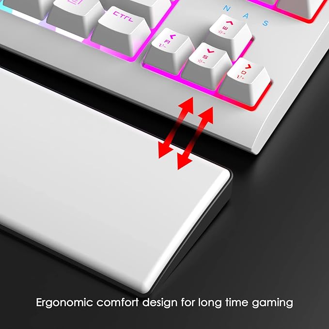 ZIYOU LANG Mechanical Gaming Keyboard87 Keys Chroma RGB LED BacklitWhite Computer KeyboardPU Wrist RestMultimedia KeysAnti-ghosting KeysWaterproof Light Up USB Wired Keyboard for PC Mac Xbox