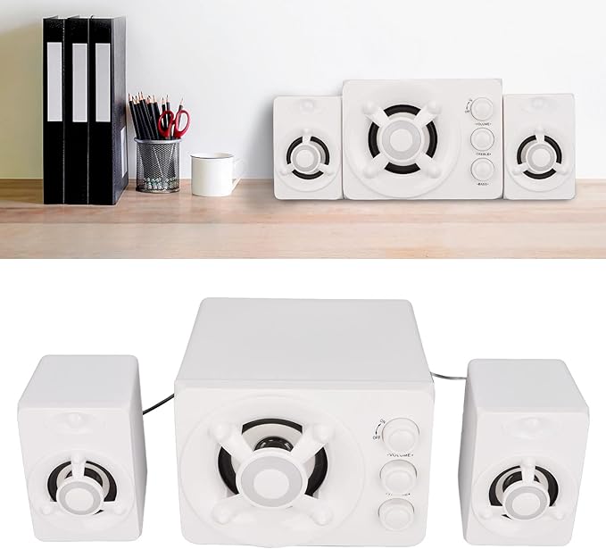 Zunate Computer Speakers USB Powered Small PC Speakers Stereo Subwoofer Multimedia Wired Speaker with RGB LED Light for PC Laptop (New Version White)
