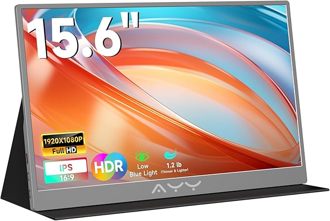 memzuoix 15.6 FHD 1080P Portable Monitor｜Second External｜100% sRGB｜USB-C+HDMI for PS5/Switch｜VESA Mount｜Built-in Speakers | Grey