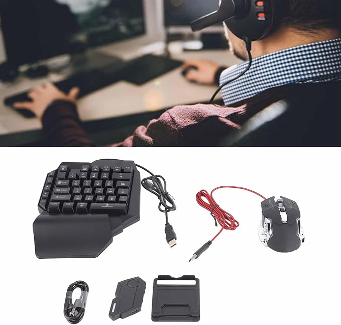 One Handed RGB Gaming Keyboard and Mouse Combo Portable Bluetooth 35 Keys Mini Half Hand Gaming Keyboard Mouse with Converter Game Controller for PC Gamer