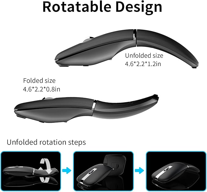 ACOZYKITTEN Arc Bluetooth Mouse Ultra-Thin Rechargeable Rotating Wireless Mice Dual Mode (BT5.0/3.0+2.4G) Portable Travel Arc Mouse Suitable for Laptop PC Mac Tablet iPad - Black