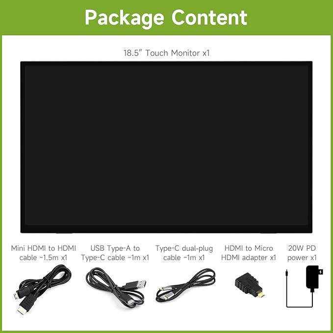 Waveshare Luckfox 18.5inch Touch Monitor with Stand Compatible with Raspberry Pi/Jetson Nano and PC 1920 × 1080 120Hz Refresh Rate Mini HDMI/Type-C Display Ports IPS Screen 10-Point Touch