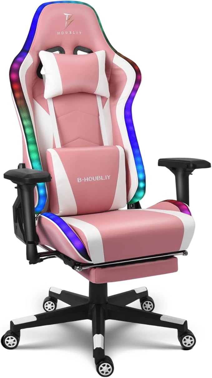 Big And Tall Gaming Chair with LED Light &amp Speakers High-Back Video Game Chair Ergonomic Full Massager Computer Chair Recliner Chair with Footrest and Lumbar Support Heavy Duty Office ChairPin