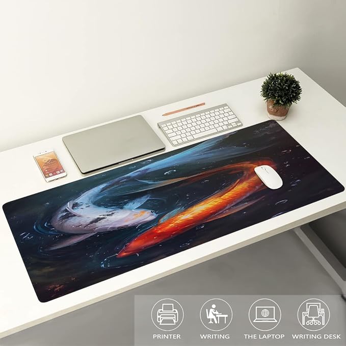 Red White Fish Large Mouse Pad Gaming Mousepad Desk Mat for Desktop Computer Keyboard Waterproof Mouse Mat Desk Pad with Non-Slip Base for Game School Office Home 35.4 x 15.7
