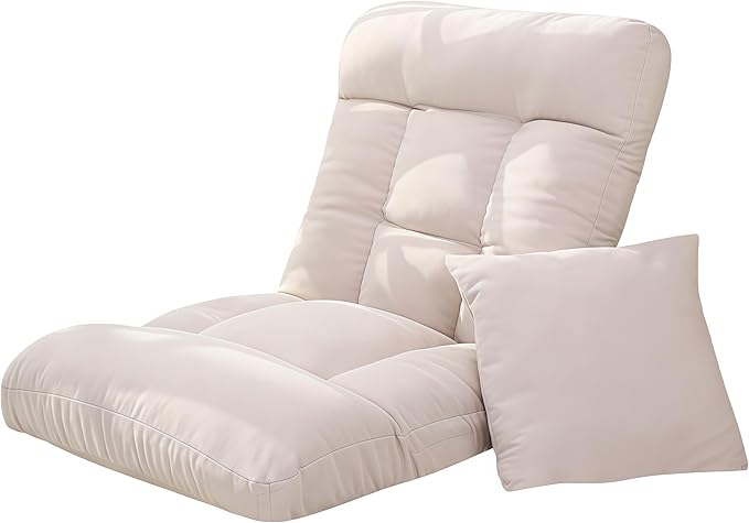 Folding Floor Chair with Back Support 5 Adjustable Position Padded Sleeper Bed Couch Recliner Gaming Floor Chairs for Adults Meditation Living Room