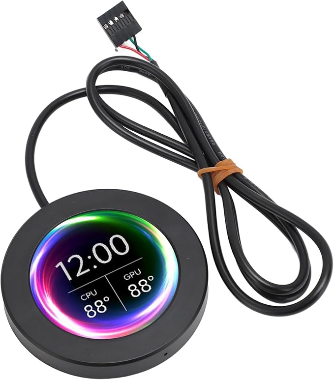2.1inch AIO Computer Temp Monitor CPU Cooler LCD Display Screen Upgrade Kit PC Sensor Panel CPU Temp Monitor for Water Cooling Systems for aida64 (Black)