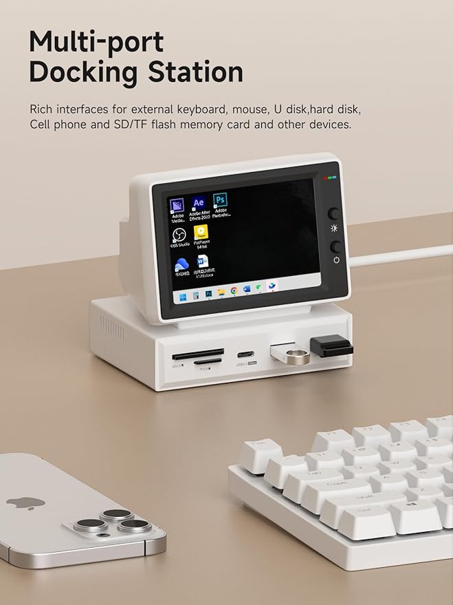 Hagibis 3.5inch IPS USB Mini Screen with USB C Hub USB-C&ampHDMI Monitor AIDA64 Mini PC CPU RAM HDD Data Monitor Temperature Electronic Album Floating Lyrics Display Sub Screen for Laptop PC (960x64