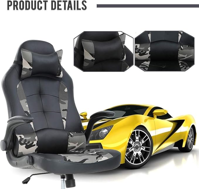 Gamer Chair Ergonomic Gaming Chairs for Adults High Back Desk Chair Computer Chair with Lumbar Support Headrest Adjustable PU Leather Rolling Swivel Task Gamer Chairs for Adults