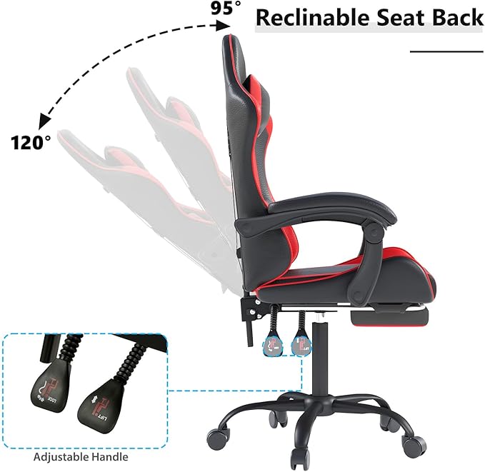Gaming Chair with Headrest and Lumbar Support Ergonomic High Back Office Chair Racing Style Executive Computer Desk Chair Leather Adjustable Swivel Task Chair for Home Office (Red Black)