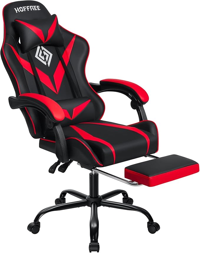 Gaming Chair with Massage Ergonomic Computer Chair with Footrest and Lumbar Support Reclining PC Game Chair for Boys with Adjustable Armrest and Headrest Red