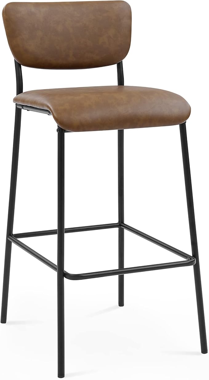 Pu Faux Leather Bar Stools Set of 2 Pub Barstools with Back and Footrest Brown (18.25 x20“x38.5”