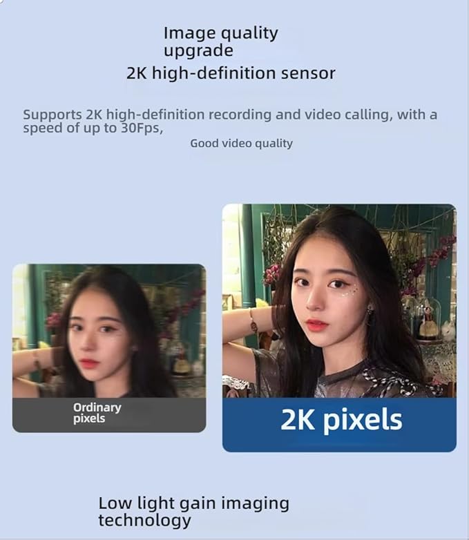 High-Definition Network Camera 1080P 2K USB Computer Camera Touch-up Beauty Lighting Suitable for Online Teaching Live Streaming Remote Meetings and Video Calls (2K)