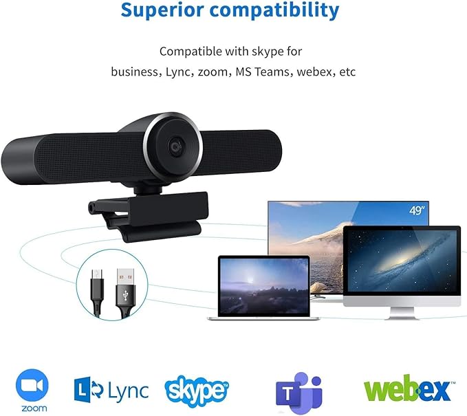 Conference Room Camera with Microphone and Speaker Wide Angle USB Video Conference Camera for Mac PC Laptop Desktop (Black Big)