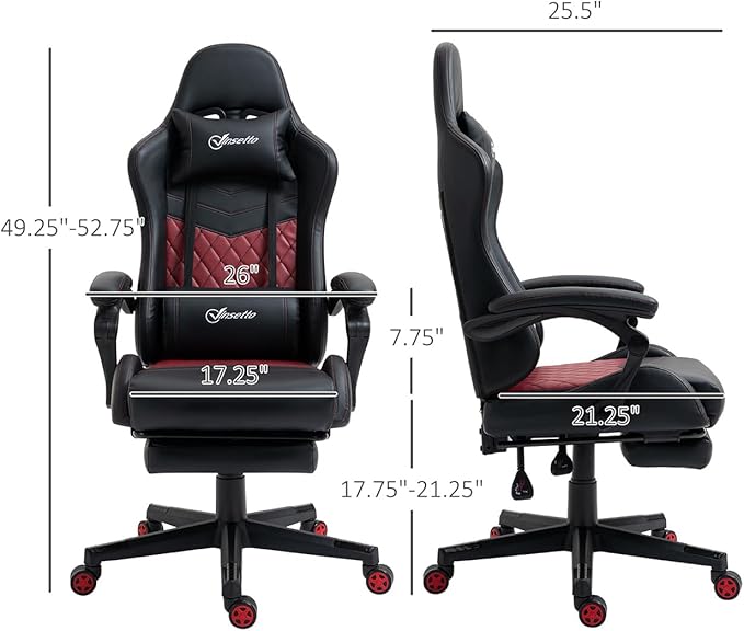 Gaming Office Chairs for Adults Comfortable Video Gaming Chair with Footrest &amp Headrest and Lumbar Support PU Leather High Back Computer Gamer Chairs (Black)