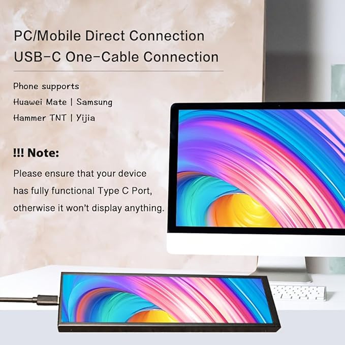 8.8-inch Touchscreen Bar Display 1920x480 Metal Shell IPS Portable Touch Monitor with USB-C Port. Compatible with Raspberry Pi Laptop Aida64 Monitoring GPU/CPU Stats and PC Case Mini Screen