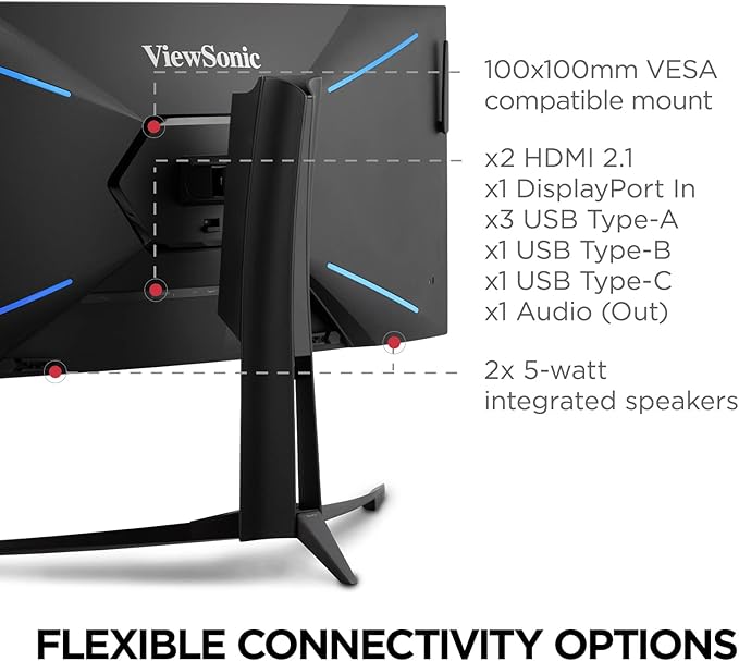ViewSonic XG341C-2K 34 Inch 1440p 21:9 Curved Gaming Monitor 1ms 200Hz FreeSync Premium Pro Mini LED HDMI 2.1 USB C HDR1400