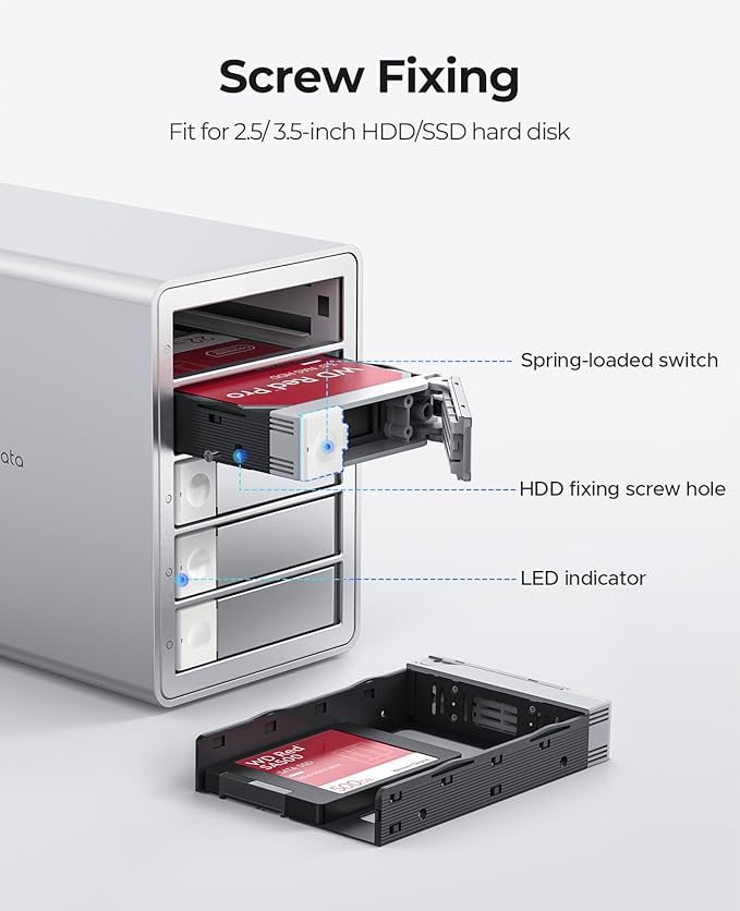 ORICO 5-Bay RAID External Hard Drive Enclosure for 2.5/3.5 Inch SATA HDD/SSD up to 5X 22TB USB3.0 Type-A Hard Drive Docking Station Supports RAID 0/1/3/5/10/JBOD/Clone/ClearMode -9958RU3