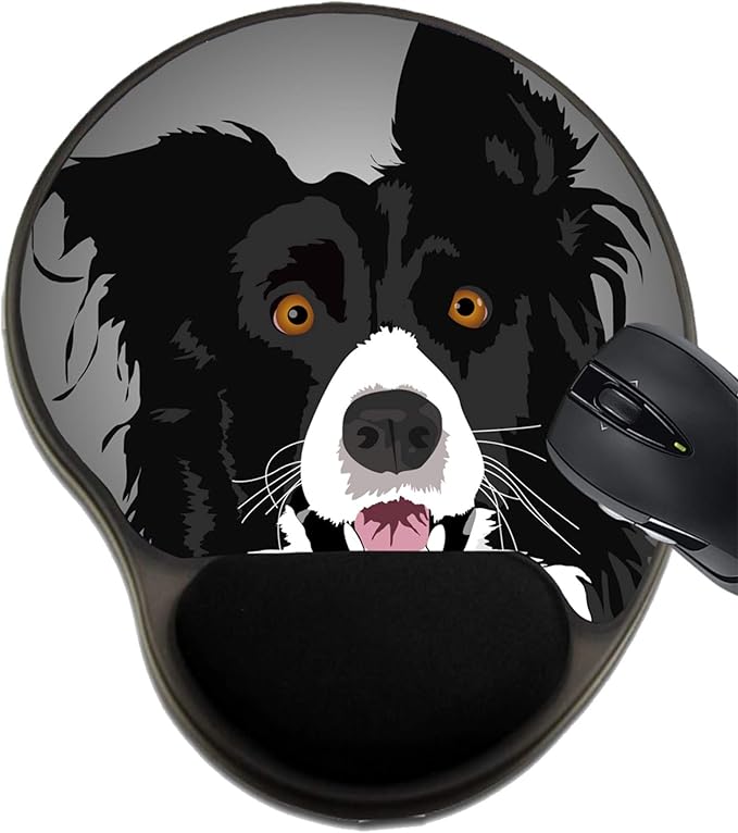 MSD Mousepad Wrist Rest Protected Mouse Pads/Mat with Wrist Support Design for Dog Pet Animal Canine Isolated Border Collie White Domestic Cute White Back