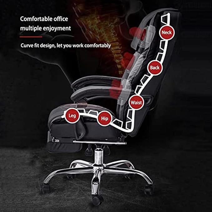 Computer Chair AErgonomic Massage Computer Chair Heated Office Chair Adjustable Swivel Work Chair PU Leather Gaming Chair with Footrest for Bedroom﻿ Office A