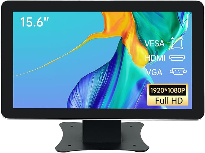 15.6-inch POS Touchscreen Monitor with Stand16:9 Display 1920 x 1080PBuilt-in SpeakersHD-MIVGAUSB PortsSuitable for Restaurant RetailBar &amp Small Business