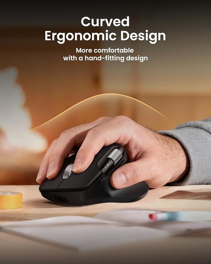 ProtoArc Ergonomic Bluetooth Mouse EM25 USB Wireless Mouse Fast Scrolling &amp Thumb Scroll Wheel Buttons Customizations 8000 DPI Quiet Rechargeable Compatible with Windows/Mac/Android Black