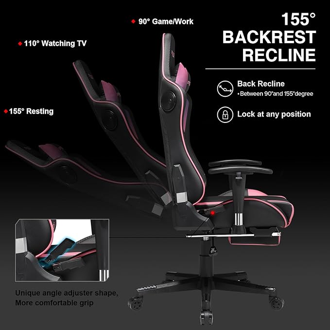 GTPLAYER Gaming Chair with Footrest Speakers Video Game Chair Bluetooth Music Heavy Duty Ergonomic Computer Office Desk Chair