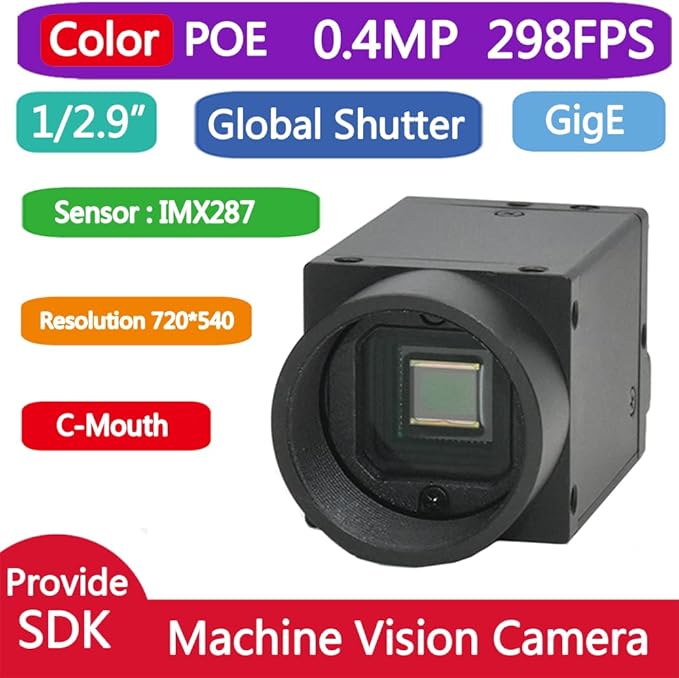 GigE Ethernet 0.4MP 1/2.9 Color Industrial Camera Machine Vision Global Shutter C-Mouth Camera Sensor 720X540@298FPS