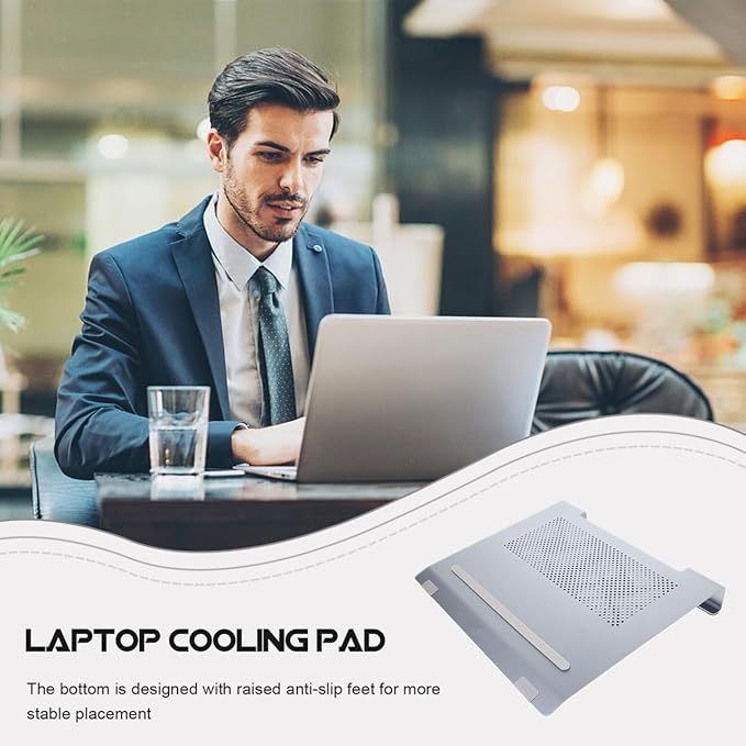 Veemoon Aluminum Alloy Laptop Cooler Fan Stand with Quiet Cooling Pad for Gaming Laptops Elevated Heat Dissipation Base USB-Powered Cooling Support for Computer Users Gray
