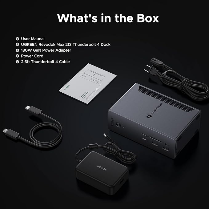 UGREEN Thunderbolt 4 Dock 13-in-1 40Gbps Docking Station with Dual 4K@60Hz Single 8K Display 90W Charging for Laptop 2.5GbE SD/TF 4.0. Revodok Max 213 for MacBook Surface Pro and More