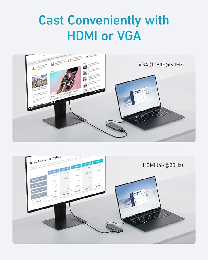 Anker 10-in-1 USB C Hub Dual-Display USB C Docking Station One 4K@30Hz HDMI 1080p VGA 100W Power Delivery 5 Gbps USBC&ampA Data Ports for Dell XPS Dell Vostro 5320 Laptop and More