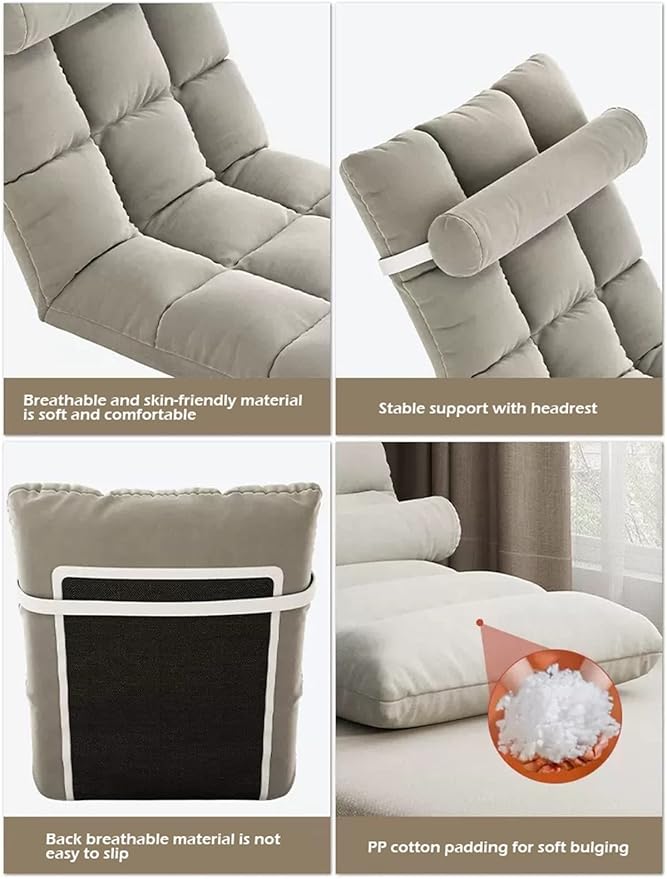 Fodalob Lazy Sofa Floor Chair 5 Gears Adjustable High Back Support Gaming Floor Chair for Adult Linen Fabric Lazy Chair Comfy for Reading Meditating