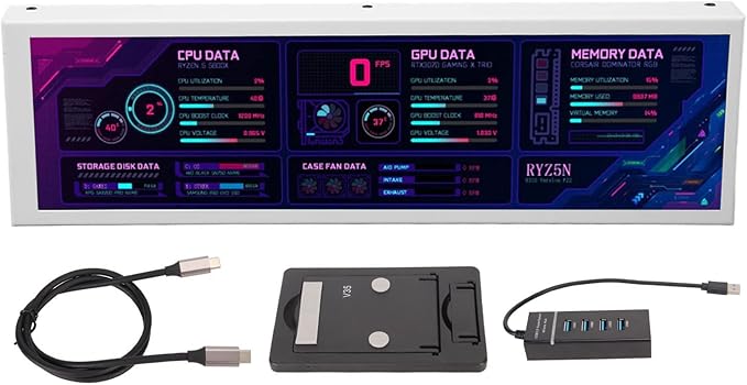 Sanpyl Computer Temp Monitor 8.8 Inch USB C Mini Screen PC Temperature Display CPU GPU SSD Data Monitor PC Sensor Panel for Desktop Gaming (White)
