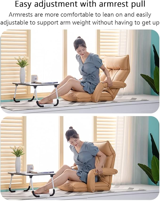 YCKEGEW Floor Chair with Arm Lounge Chair for Bedroom Couch Recliners Sofa Gaming Chair with Back SupportRemovable SleeveBalcony Lazy Sofa ChairAdjustable backrest (Color : Orange)