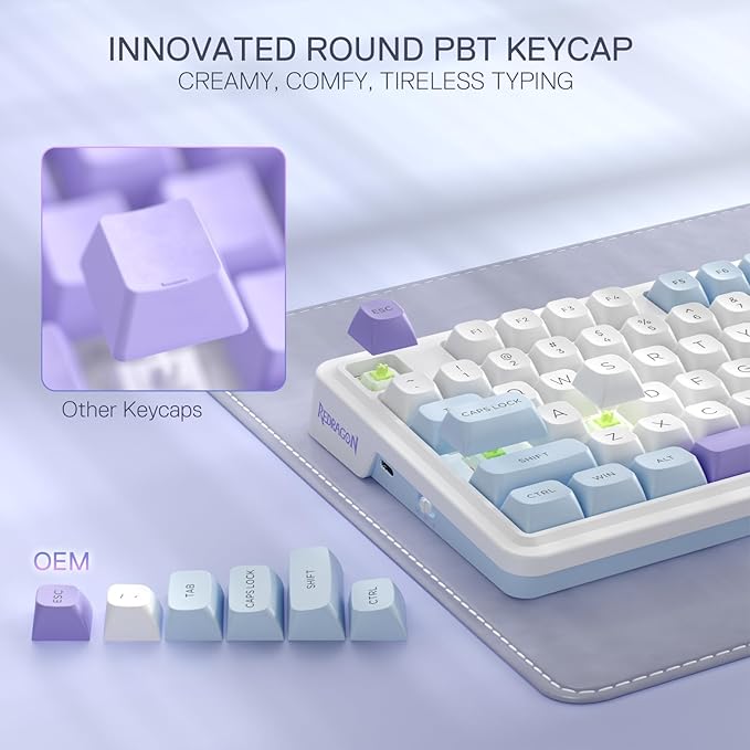 Redragon K673 MAX 75% Wireless Gasket RGB Gaming Keyboard 3-Modes 81 Keys PBT Compact Mechanical Keyboard w/Hot-Swap Socket Dedicated Knob Control &amp 5-Layer Noise Dampening Custom Linear Switch