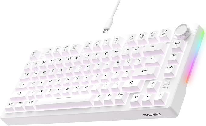 DAREU EK75 Wired Mechanical Keyboard75% Keyboard with Volume KnobGasket Mount Mechanical Gaming Keyboards81 Keys Rainbow SidelitPBT KeycapsLinear Dream Switch for PC Laptop - White